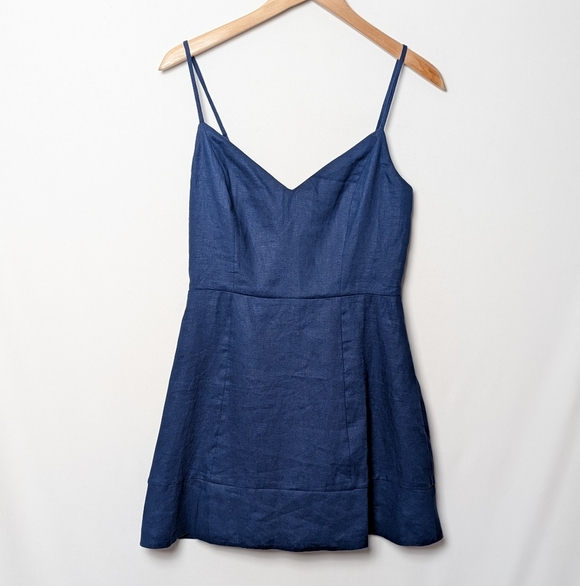 Reformation Holt Linen Dress Danube Navy Blue Mini Size 6 - Picture 9 of 11